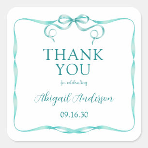 Elegant Aqua Ribbon Baby Shower Vielen Dank Quadratischer Aufkleber