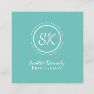 Elegant Aqua Script Beruflich Monogram Quadratische Visitenkarte