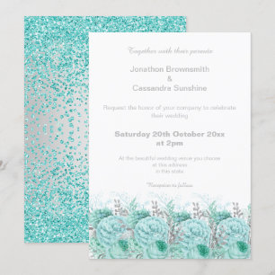 ELEGANT AQUA SILVER GLITZER FLUSSBREITE EINLADUNG