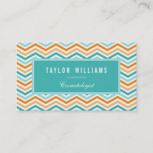 Elegant, Aqua Türkis & Orange Chevron Visitenkarte
