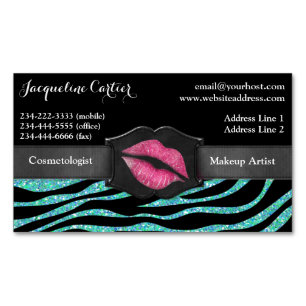 Elegant Aqua Zebra Glitzer Kiss Kosmetologe Magnetische Visitenkarte