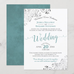 Elegant Aquamarin auf White Wedding Livestream Einladung