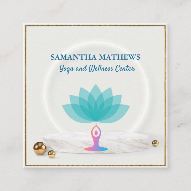 ELEGANT AQUAMARIN BLAU LOTUS YOGA MEDITITING WELLN QUADRATISCHE VISITENKARTE (Vorderseite)