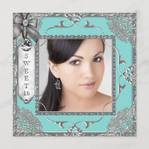 Elegant Aquamarin Blue and Silver Sweet 16 Party Einladung