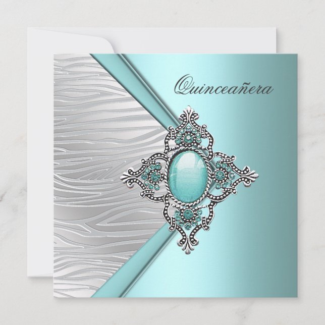 Elegant Aquamarin Blue Quinceanera Einladung (Vorderseite)