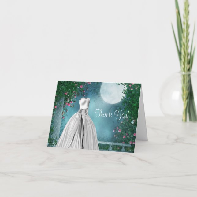 Elegant Aquamarin Blue Quinceanera Vielen Dank Kar Dankeskarte (Vorderseite)