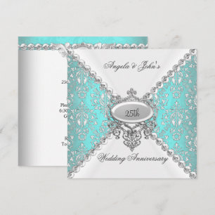Elegant Aquamarin Blue White 25. Hochzeitstag Einladung