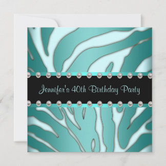Elegant Aquamarin Blue Zebra Frauen 40. Geburtstag Einladung