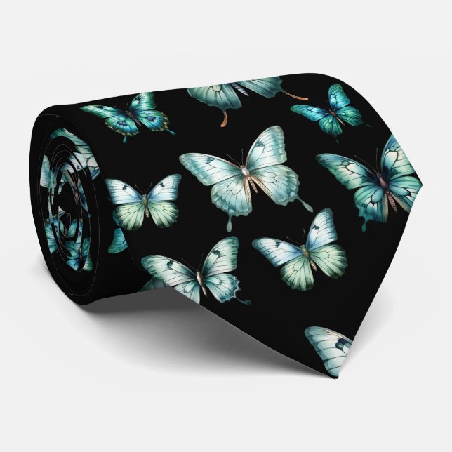 Elegant Aquamarin Butterfly Neck Tie Krawatte (Gerollt)