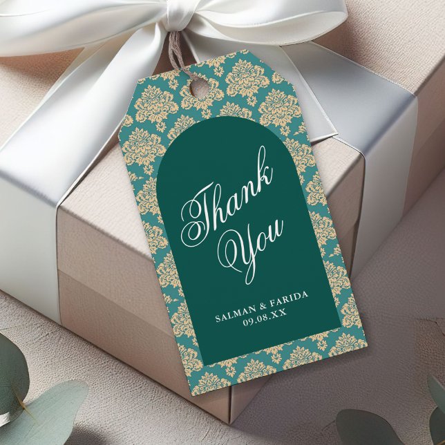 Elegant Aquamarin Damask Arch Wedding Vielen Dank Geschenkanhänger (Von Creator hochgeladen)