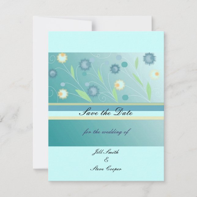 Elegant Aquamarin floral Save the Date (Vorderseite)