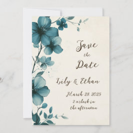 Elegant Aquamarin floral Save the Date Einladung