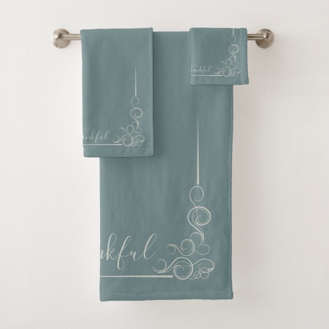 Elegant Aquamarin mit Gray Cashmere Dankbar Badhandtuch Set (Insitu)