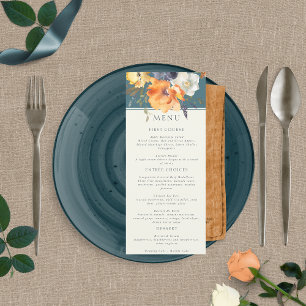 Elegant Aquamarin Terracotta Navy Boho Floral Menükarte