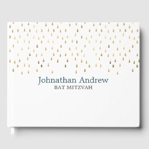 Elegant Aquamarin und Gold Raindrops Bar Mitzvah Gästebuch