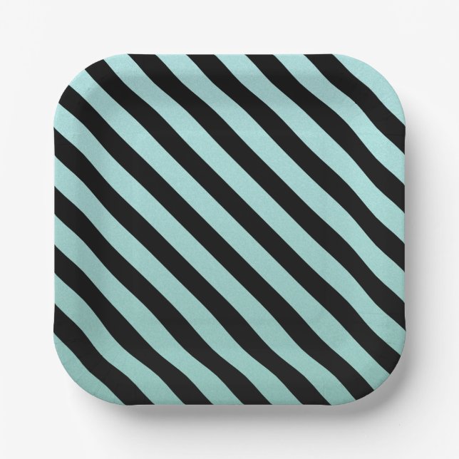 Elegant Aquamarin und schwarz gestreift Pappteller (Vorderseite)