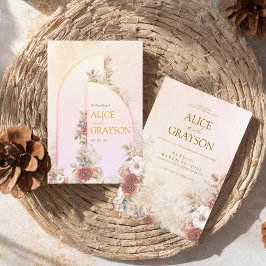 Elegant Arch Boho Floral Pink Modern Wedding Einladung