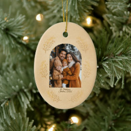 Elegant Arch Family Photo and Leaves Christmas Keramik Ornament