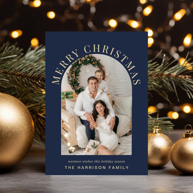 Elegant Arch Foto Frohe Weihnachten Blau (Share the love and warmth of the season with an elegant arch photo Christmas card)