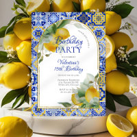 Elegant Arch Italian Blue Tiles Lemons Birthday
