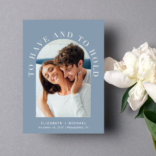 Elegant Arch Photo QR Code Dusty Blue Wedding Einladung