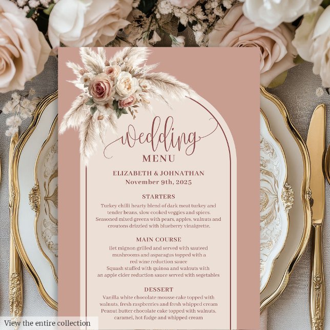 Elegant Arch Powder Pink Pampas Floral Wedding  Menükarte (Elegant Arch Powder Pink Pampas Floral Wedding Menu)