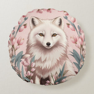 Elegant Arctic Fox Pink Floral Rundes Kissen