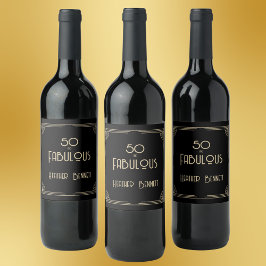 Elegant Art Deco 50 and Fabulous Birthday  Weinetikett