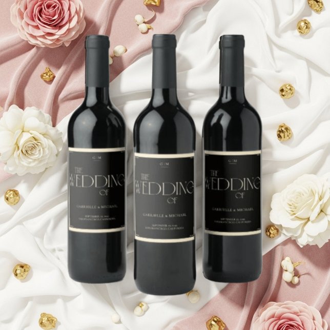 Elegant Art Deco Black Cream Old Money Style Weinetikett (Von Creator hochgeladen)