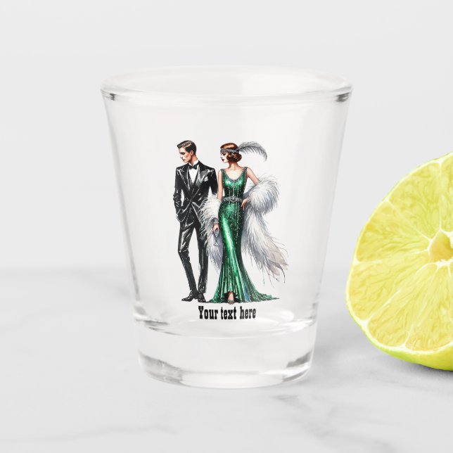 Elegant Art Deco couple customizable Schnapsglas (Vorderseite)