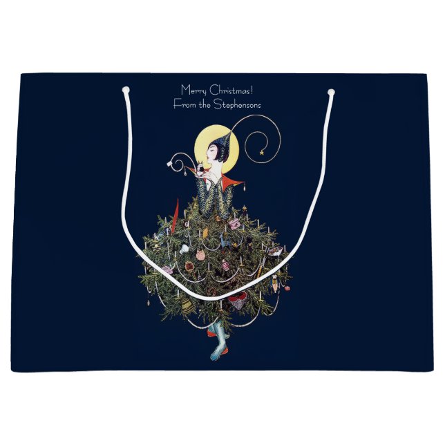Elegant Art Deco Fashion Christmas Tree Retro Große Geschenktüte (Vorderseite)