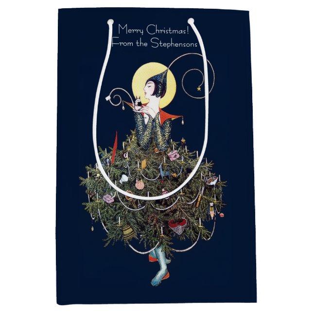 Elegant Art Deco Fashion Christmas Tree Retro Mittlere Geschenktüte (Vorderseite)
