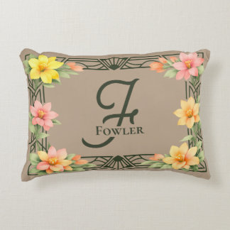 Elegant Art Deco Floral Monogram Family Name Dekokissen