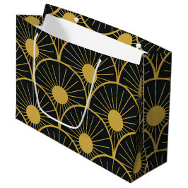 Elegant Art Deco Gold Sun Pattern on Black  Große Geschenktüte