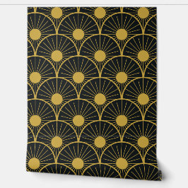 Elegant Art Deco Gold Sun Pattern on Black  Tapete
