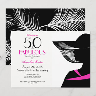 Elegant Art Deco Hot Rosa elegante Lady 50 & Fab Einladung