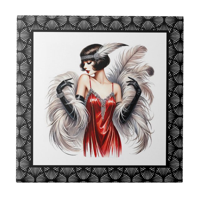 Elegant Art Deco lady Fliese (Vorderseite)