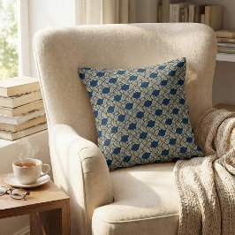 Elegant Art Deco Navy Knotwork Vintage Pattern Kissen