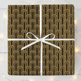 Elegant Art Deco Pattern Arches Black Gold Chic Geschenkpapier