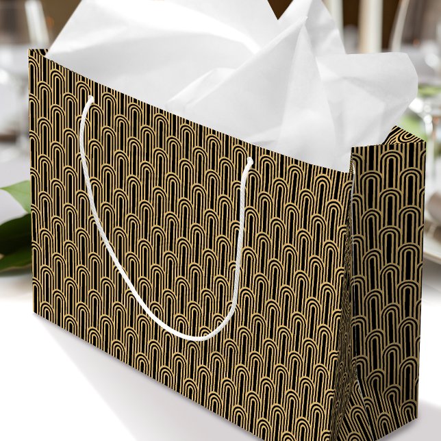 Elegant Art Deco Pattern Arches Black Gold Chic Große Geschenktüte (Von Creator hochgeladen)