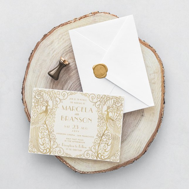 Elegant Art Deco Peacocks Wedding Einladung (Von Creator hochgeladen)