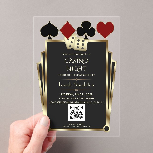 Elegant Art Deco Vegas Casino Night Graduation  Acryleinladungen (Insitu (Handheld))