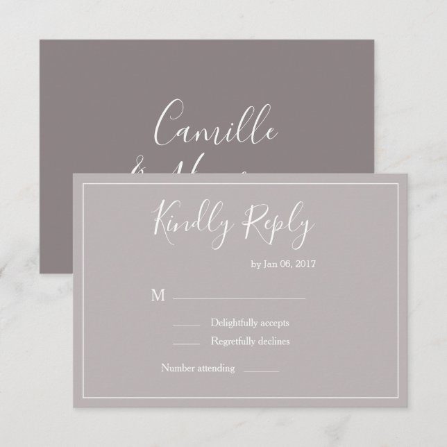Elegant Art lilac grau weiß moderne Hochzeit rsvp Einladung (Vorne/Hinten)