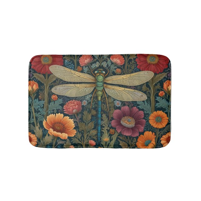 Elegant art nouveau Autumn floral Dragonfly Badematte (Vorderseite)