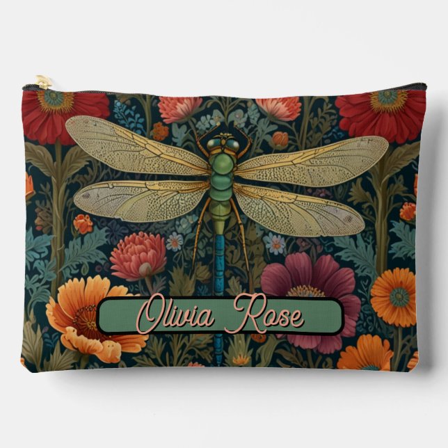 Elegant art nouveau Autumn floral Dragonfly Zubehörtasche (Vorderseite)