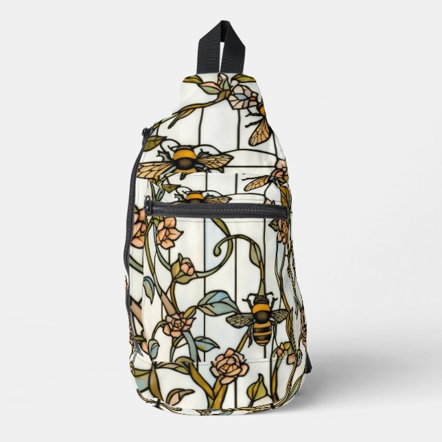Elegant art nouveau botanical  bee stain glass crossbody bag (Vorderseite)