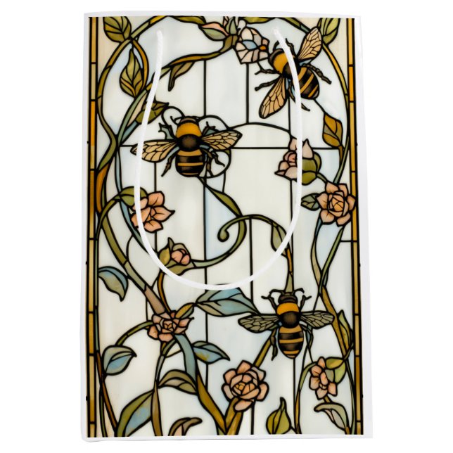 Elegant art nouveau botanical  bee stain glass mittlere geschenktüte (Vorderseite)