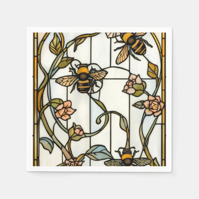 Elegant art nouveau botanical  bee stain glass serviette (Vorderseite)