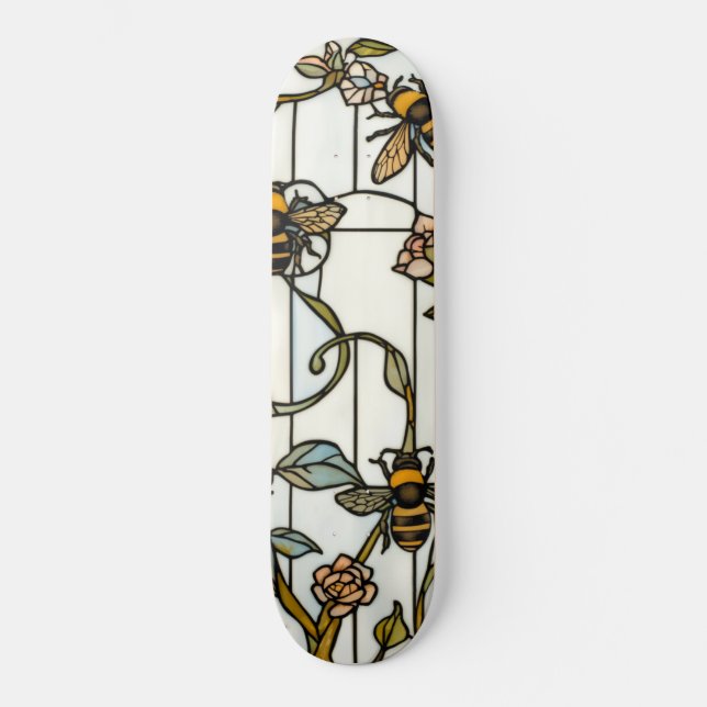 Elegant art nouveau botanical  bee stain glass skateboard (Vorderseite)