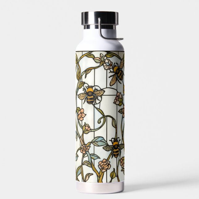Elegant art nouveau botanical  bee stain glass trinkflasche (Links)